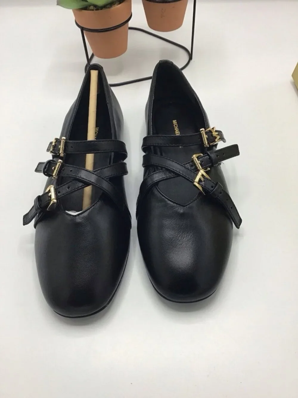 Michael Kors Indy Flex Leather Ballet Flats - Black Mary Jane Style NIBox Size 6